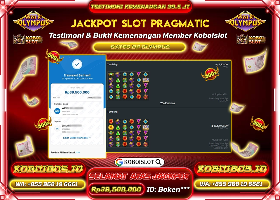 BUKTI KEMENANGAN SLOT GACOR GATES OF OLYMPUS Rp39.500.000,- LUNAS
